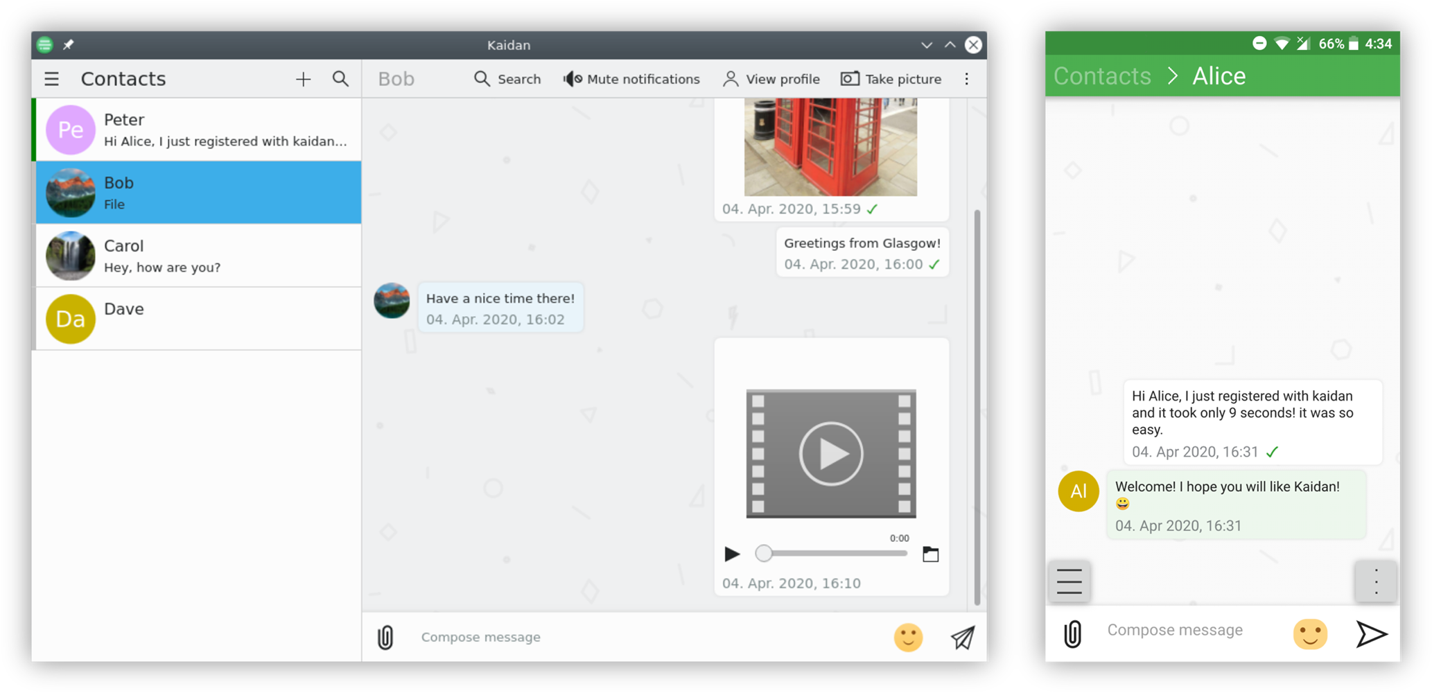 Example chat on a desktop and on a mobile device